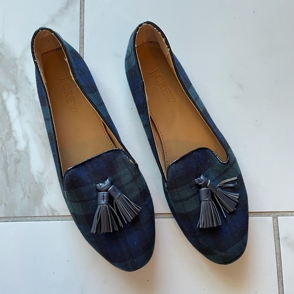 J. Crew Shoes - J. Crew Blue/Green Plaid Leather Tassel Loafers